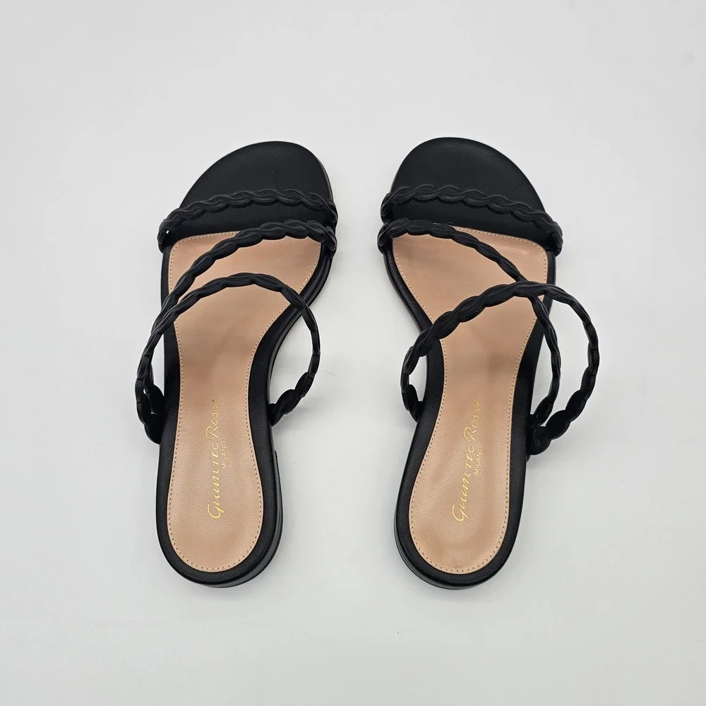 Gianvito Rossi Sandals Women Kay 05 Black Braided Nappa Leather Flat Slides SZ 9